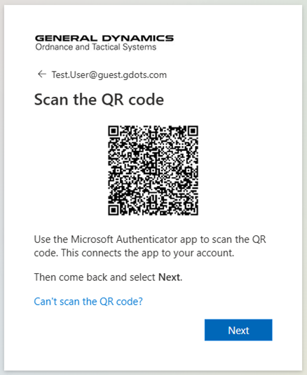 Scan the QR code page showing a QR code to scan with the Authenticator app