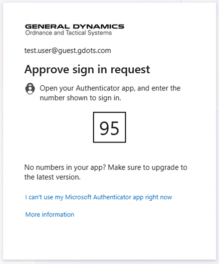 Approve sign in request page showing a two-digit number to enter in the Authenticator app